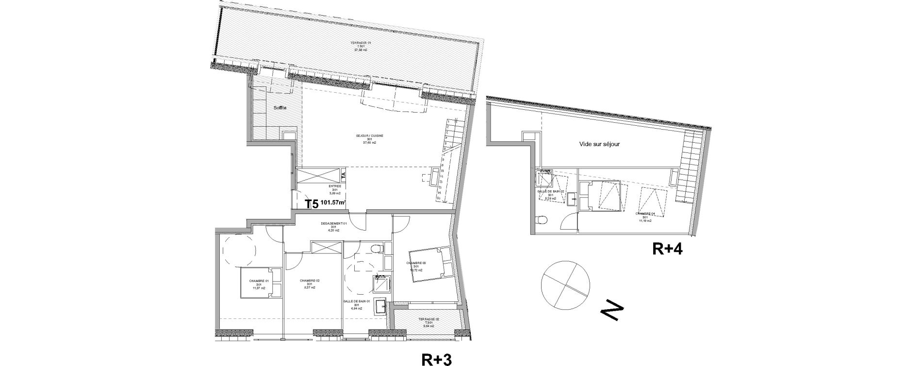 Duplex T5 de 101,57 m2 &agrave; Montfermeil Centre