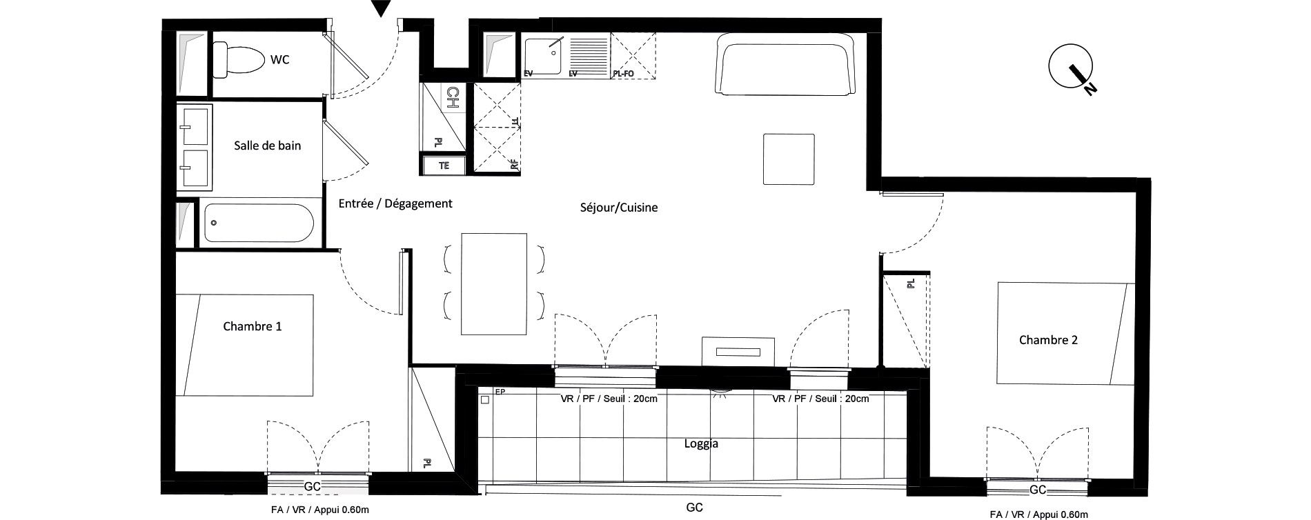 Appartement T3 de 60,48 m2 &agrave; Montfermeil Vaucanson