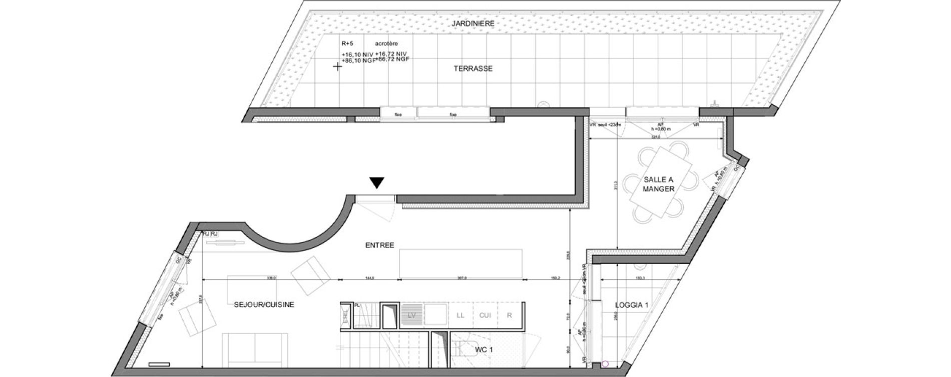 Duplex T5 de 98,05 m2 &agrave; Montreuil Le bas montreuil