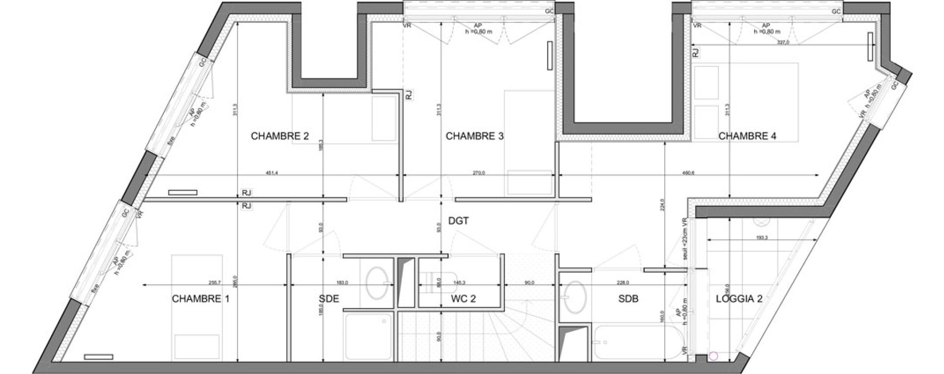 Duplex T5 de 98,05 m2 &agrave; Montreuil Le bas montreuil