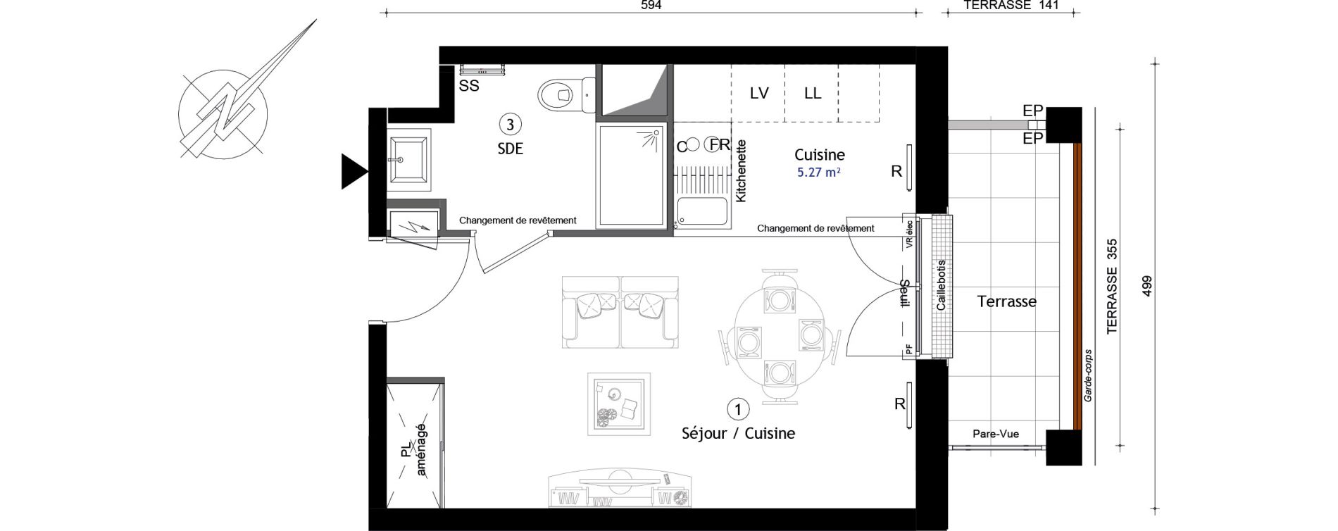 Appartement T1 de 27,90 m2 &agrave; Montreuil Boissi&egrave;re - acacia
