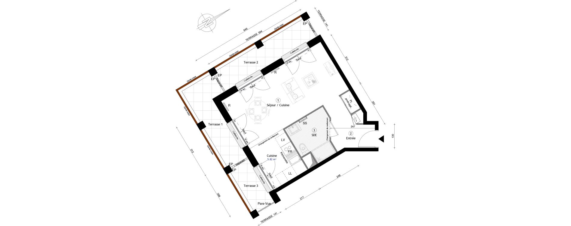 Appartement T1 de 36,90 m2 &agrave; Montreuil Boissi&egrave;re - acacia