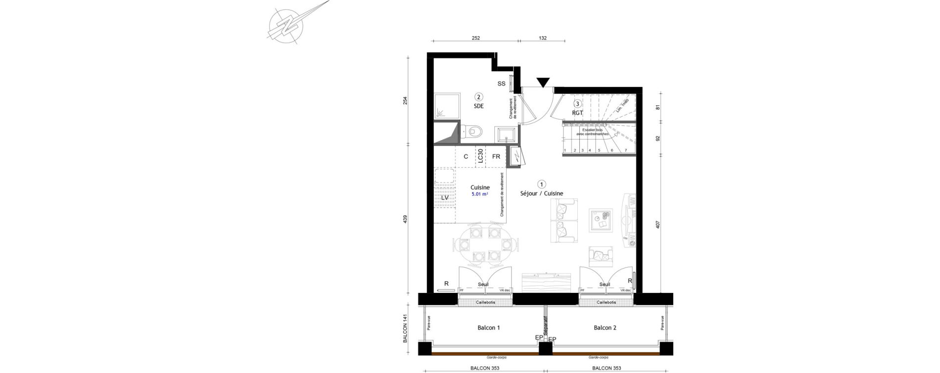 Duplex T3 de 75,40 m2 &agrave; Montreuil Boissi&egrave;re - acacia
