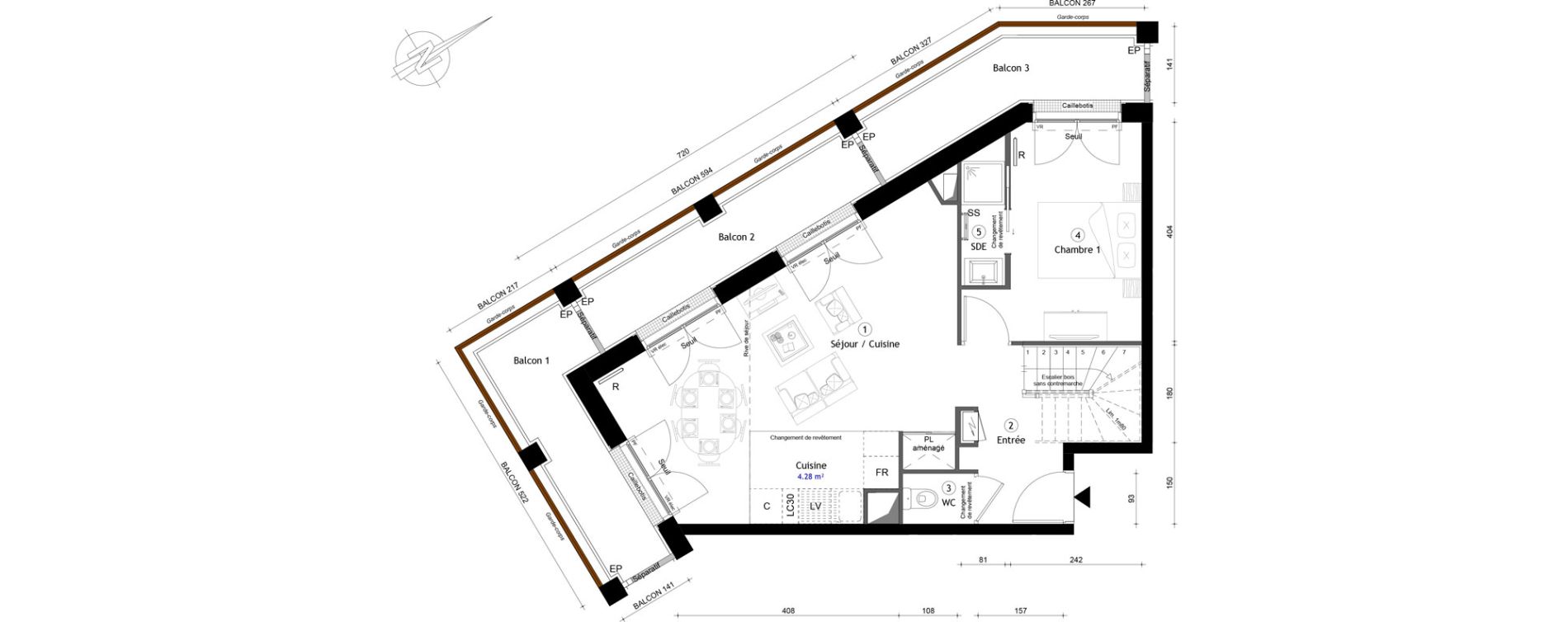 Duplex T4 de 89,60 m2 &agrave; Montreuil Boissi&egrave;re - acacia
