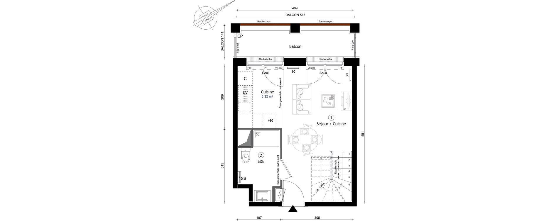 Duplex T2 de 54,90 m2 &agrave; Montreuil Boissi&egrave;re - acacia