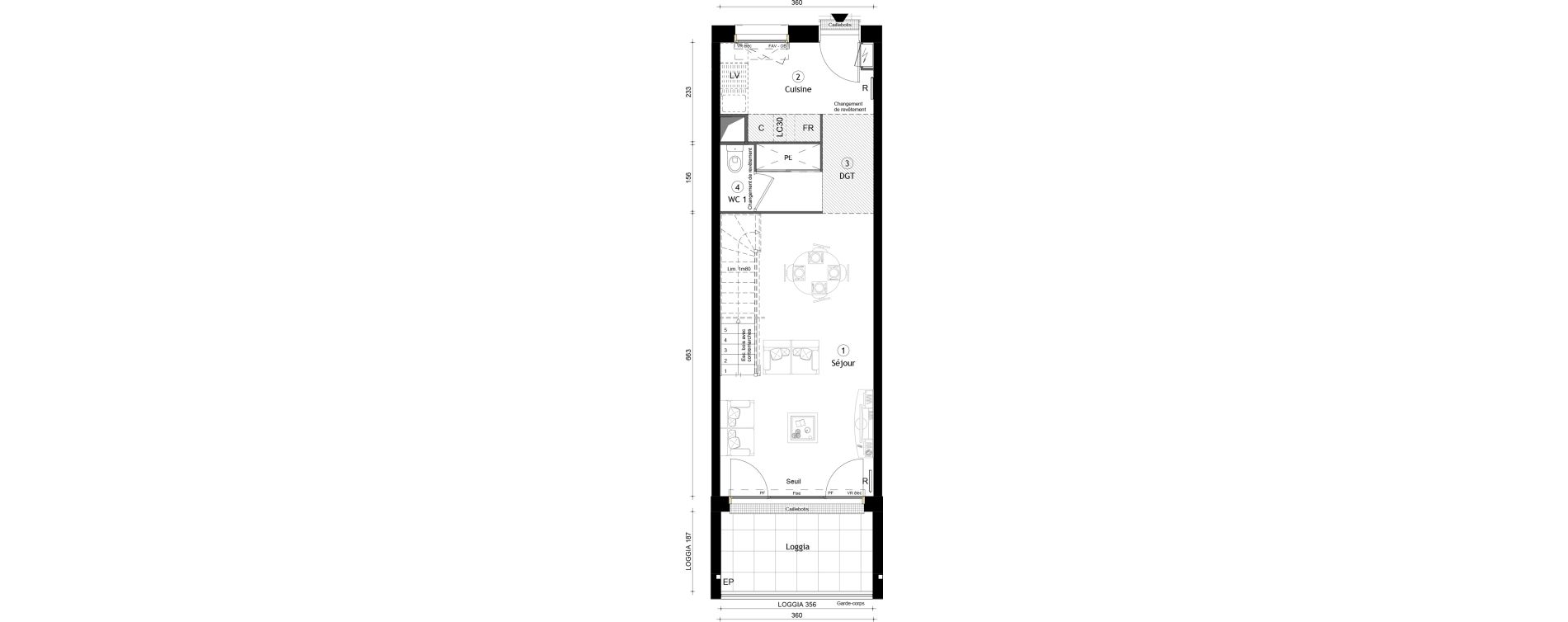 Duplex T3 de 68,60 m2 &agrave; Montreuil Boissi&egrave;re - acacia