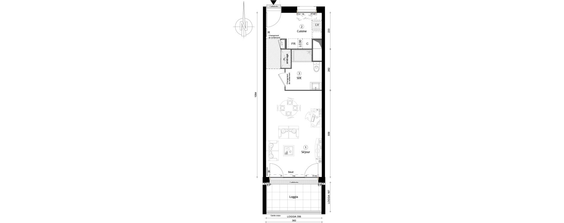 Appartement T1 de 36,60 m2 &agrave; Montreuil Boissi&egrave;re - acacia