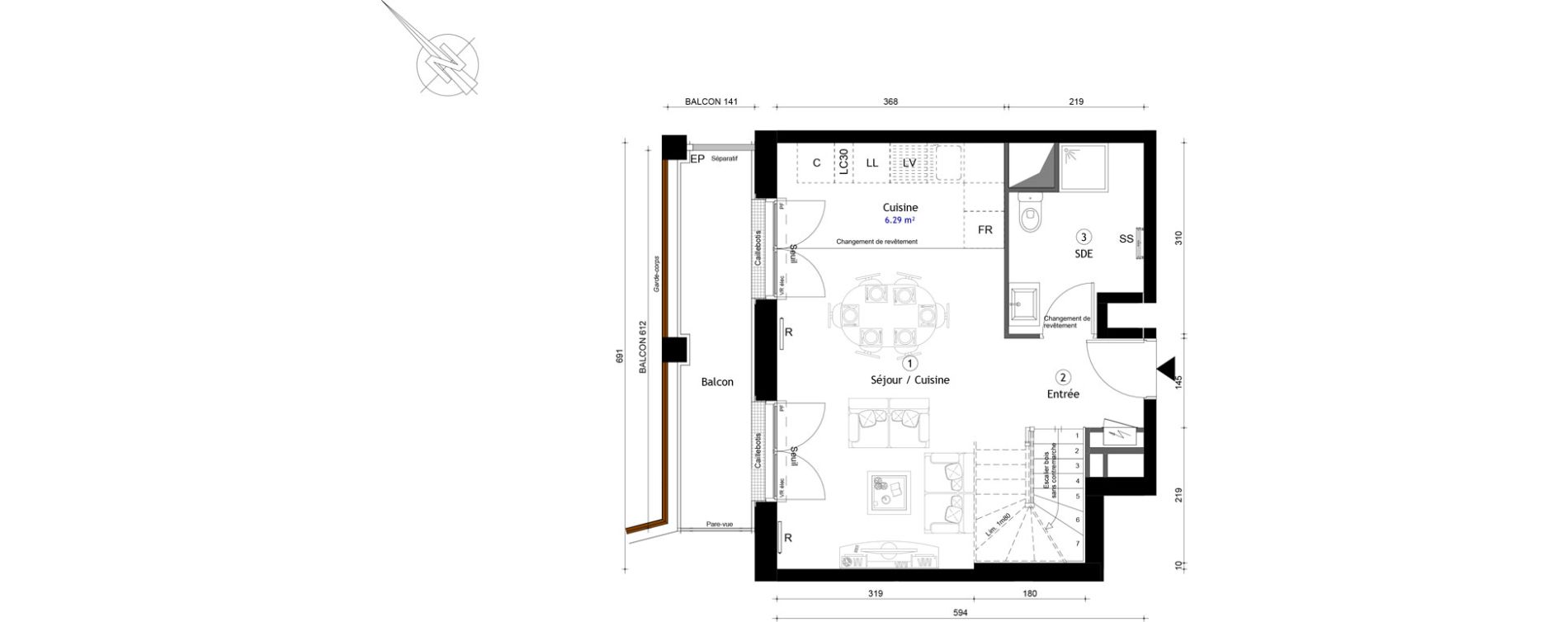 Duplex T3 de 72,20 m2 &agrave; Montreuil Boissi&egrave;re - acacia