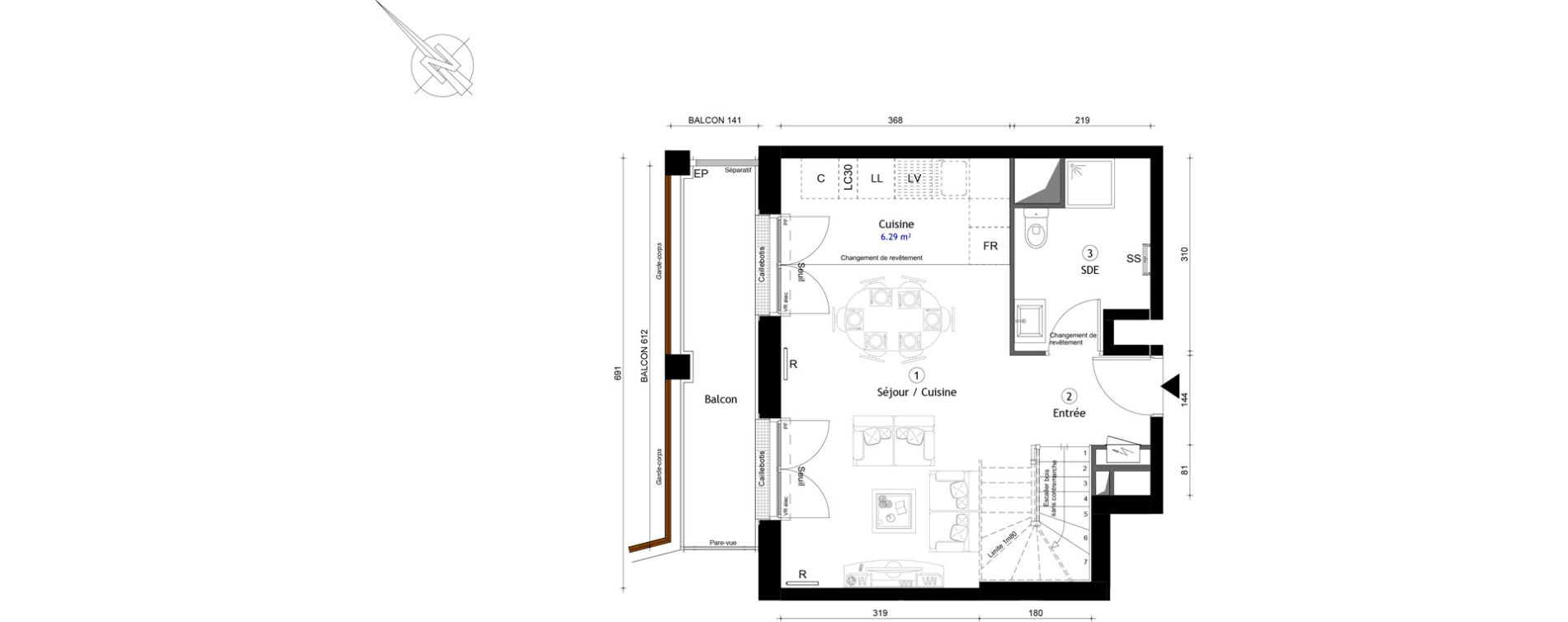 Duplex T3 de 72,70 m2 &agrave; Montreuil Boissi&egrave;re - acacia