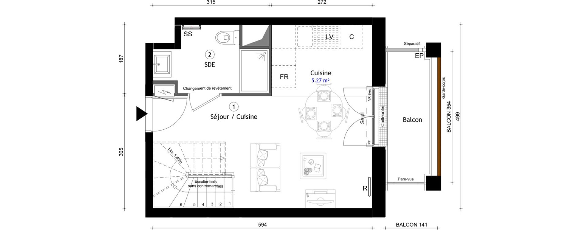 Duplex T2 de 60,70 m2 &agrave; Montreuil Boissi&egrave;re - acacia