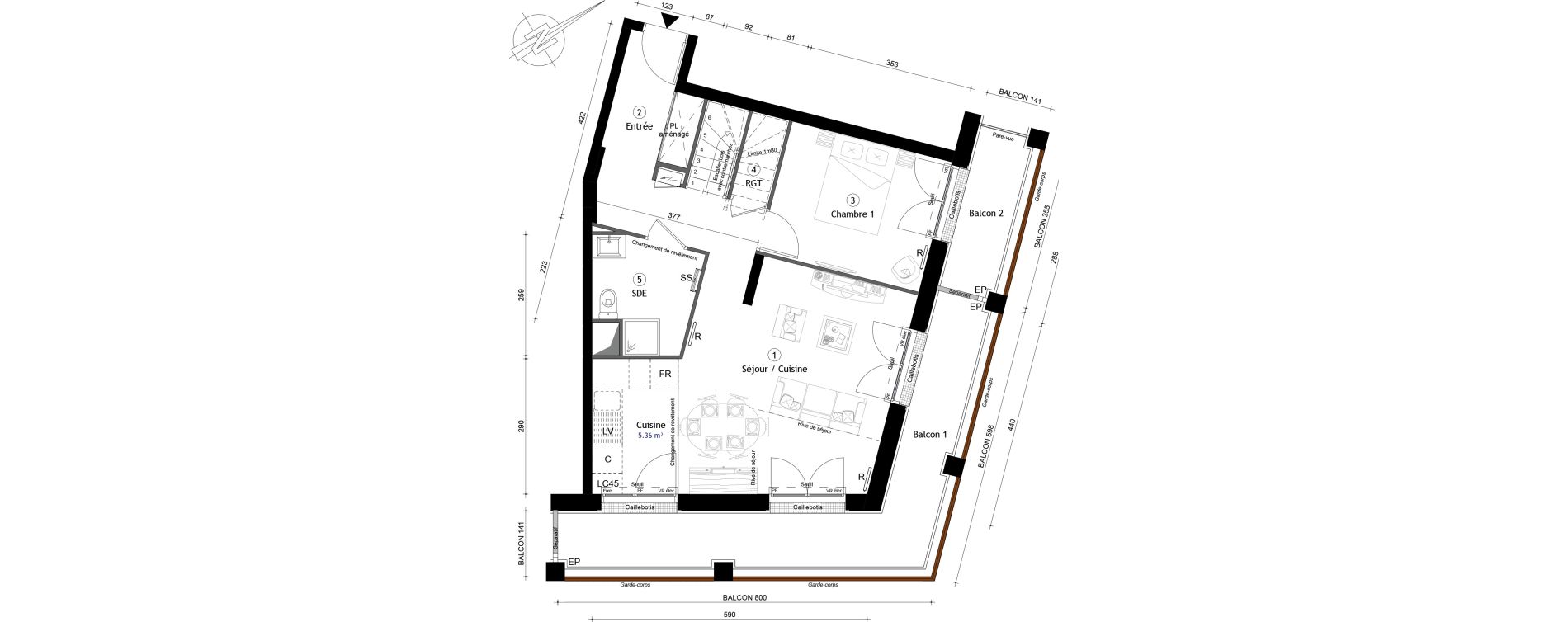 Duplex T5 de 98,10 m2 &agrave; Montreuil Boissi&egrave;re - acacia