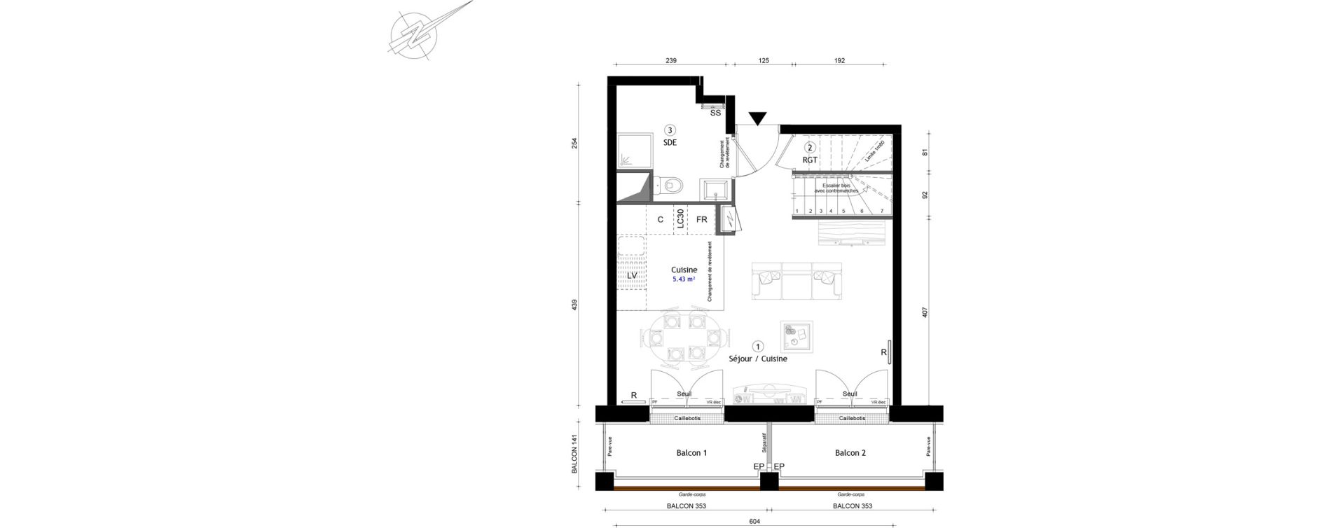 Duplex T3 de 75,90 m2 &agrave; Montreuil Boissi&egrave;re - acacia