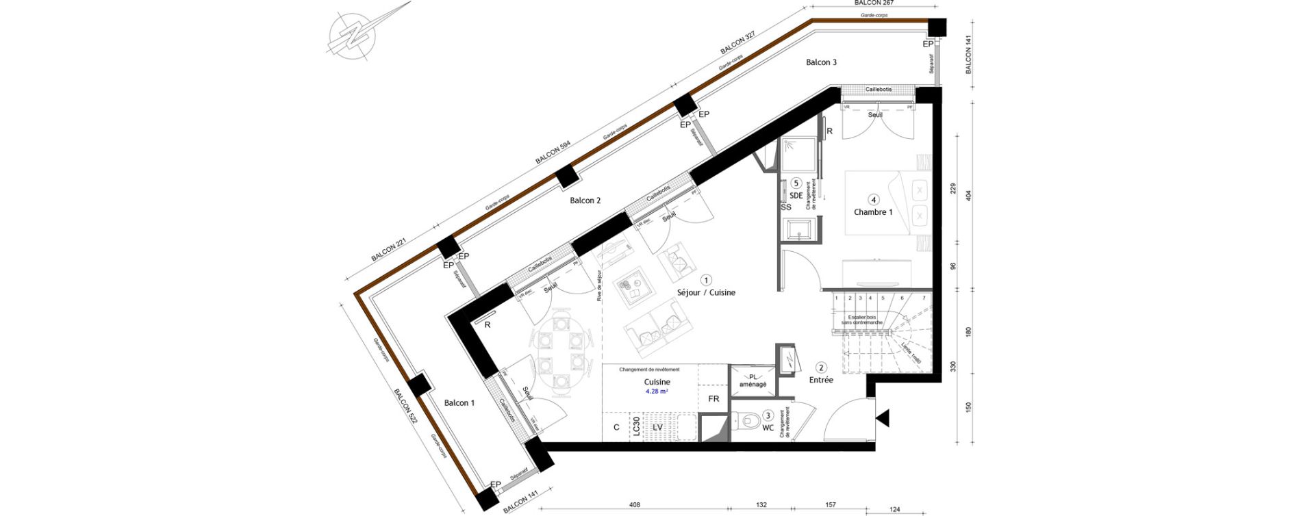 Duplex T4 de 89,60 m2 &agrave; Montreuil Boissi&egrave;re - acacia