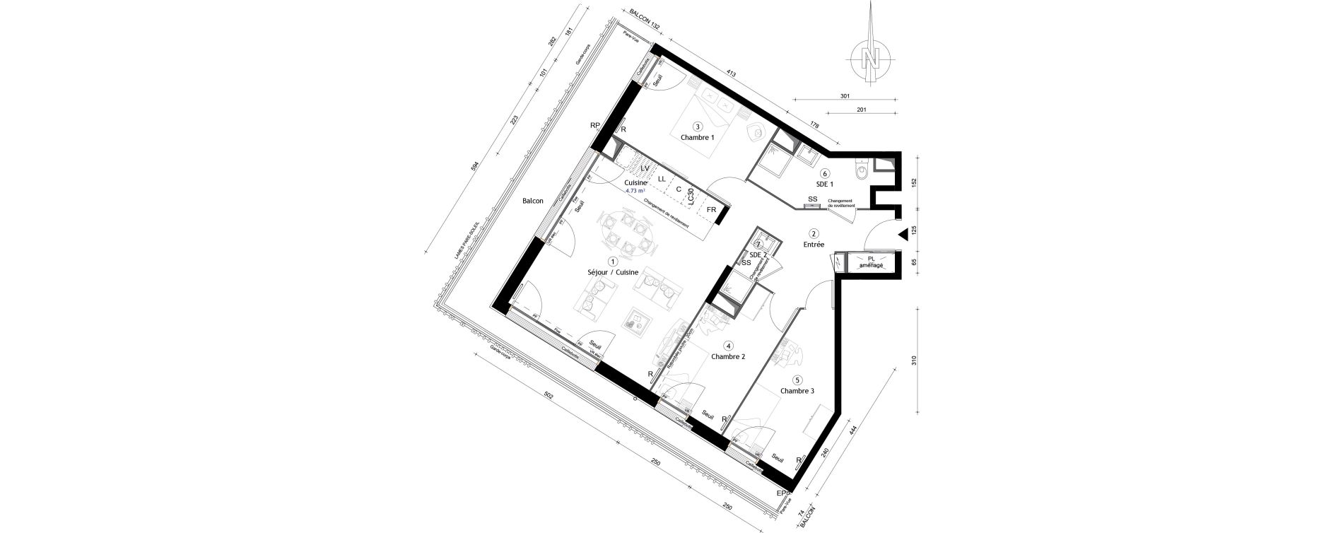 Appartement T4 de 78,70 m2 &agrave; Montreuil Boissi&egrave;re - acacia