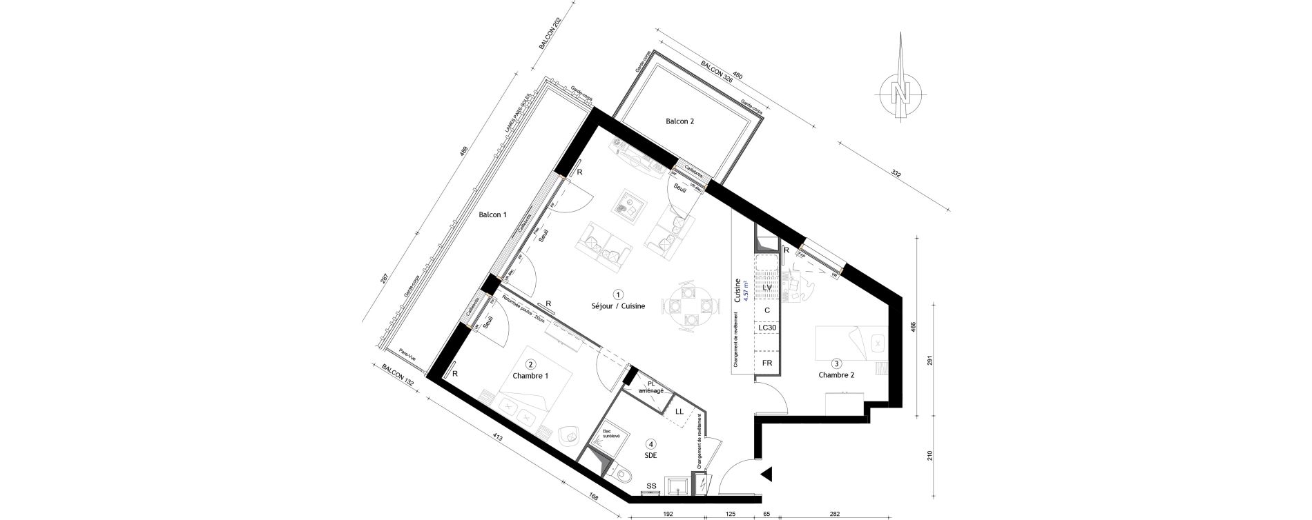 Appartement T3 de 65,00 m2 &agrave; Montreuil Boissi&egrave;re - acacia