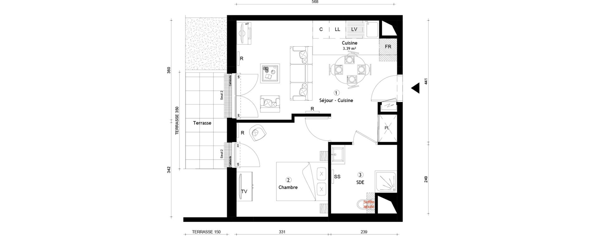 Appartement T2 de 38,80 m2 &agrave; Montreuil Boissi&egrave;re - acacia