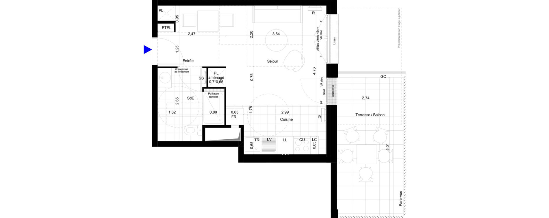 Appartement T1 de 29,94 m2 &agrave; Montreuil Boissi&egrave;re - acacia