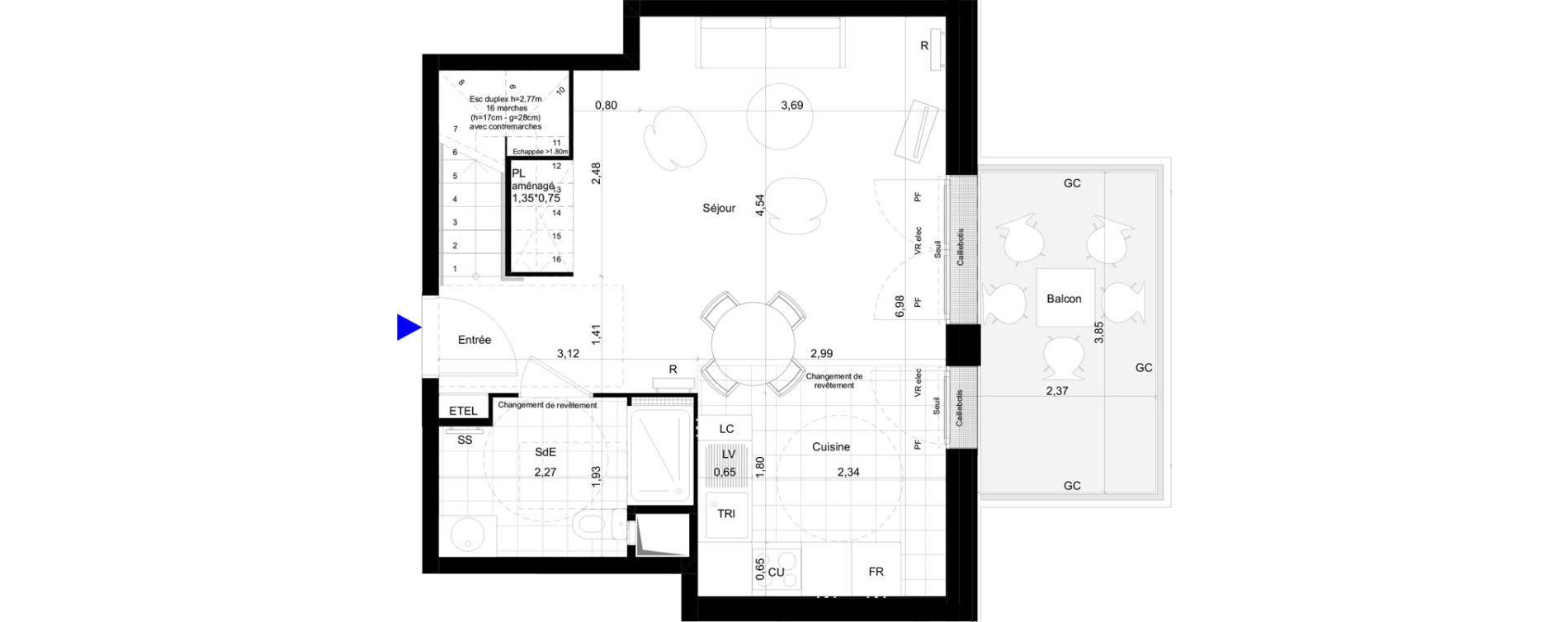 Duplex T3 de 71,91 m2 &agrave; Montreuil Boissi&egrave;re - acacia