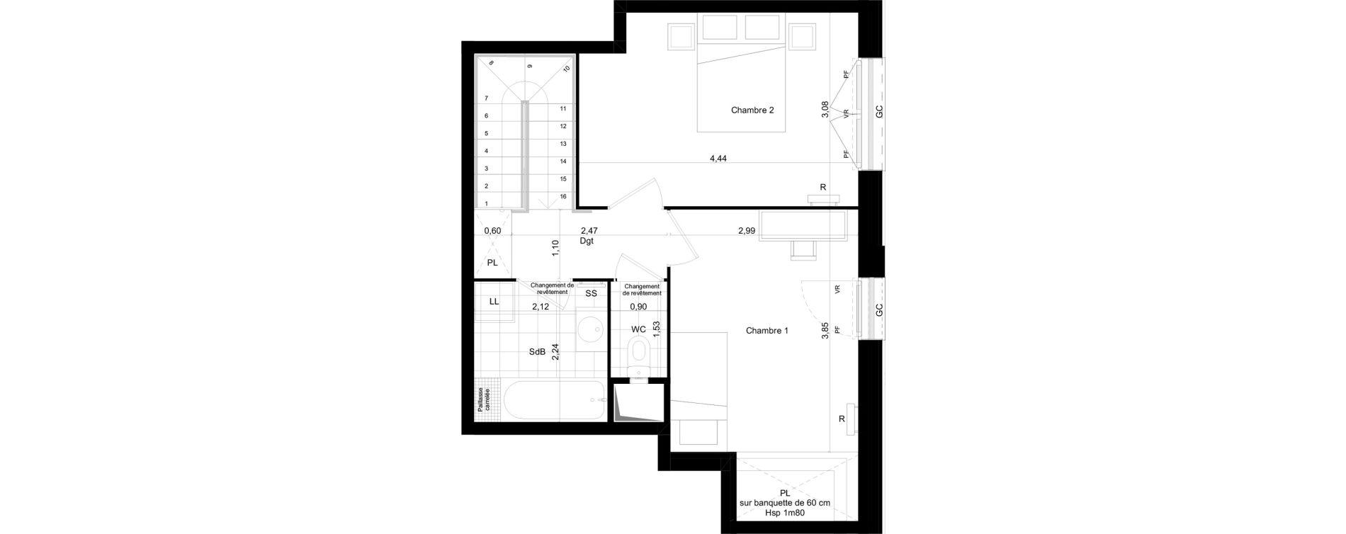 Duplex T3 de 71,91 m2 &agrave; Montreuil Boissi&egrave;re - acacia