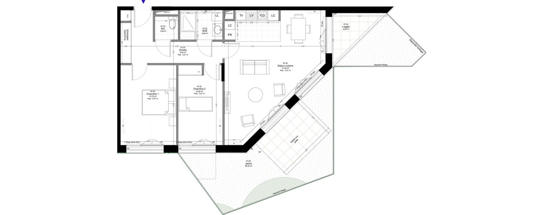 Appartement T3 de 70,69 m2 &agrave; Montreuil Boissi&egrave;re - acacia