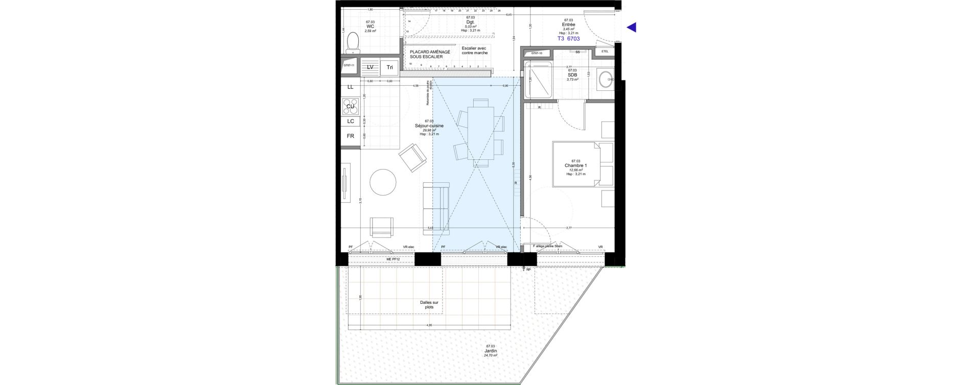 Duplex T3 de 75,73 m2 &agrave; Montreuil Boissi&egrave;re - acacia