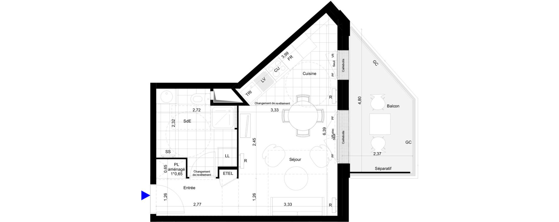 Appartement T1 de 29,75 m2 &agrave; Montreuil Boissi&egrave;re - acacia