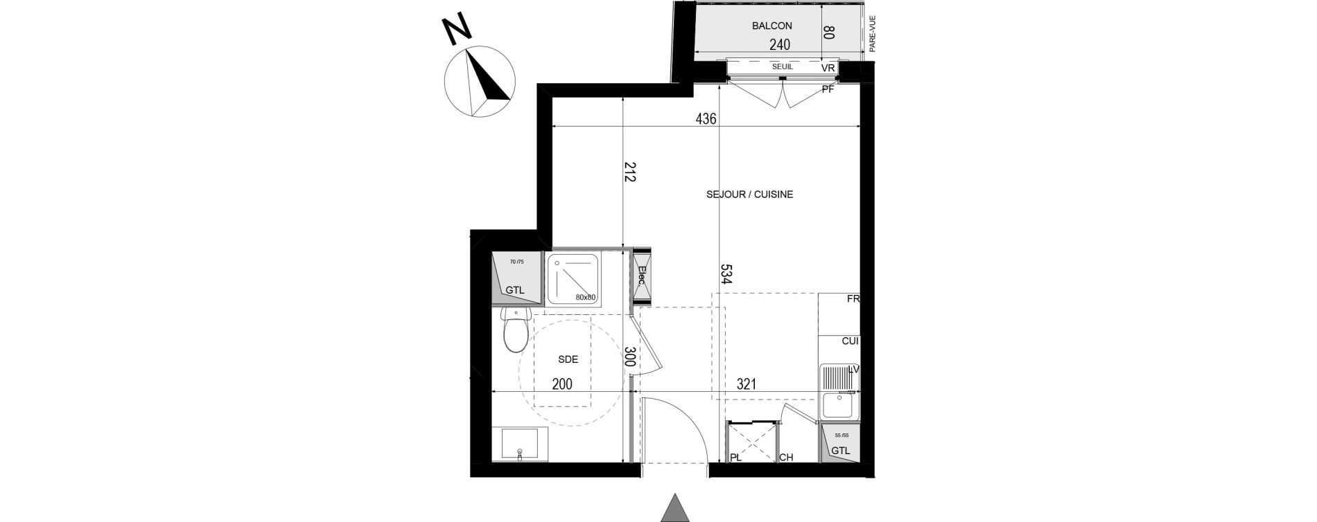 Appartement T1 de 24,37 m2 &agrave; Neuilly-Plaisance Marne