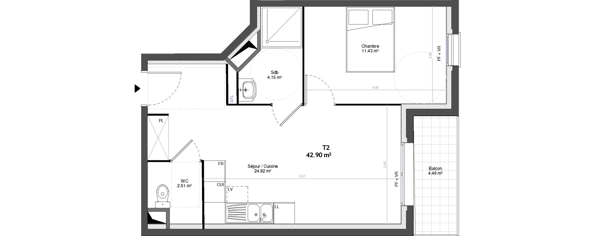 Appartement T2 de 42,90 m2 &agrave; Neuilly-Sur-Marne Centre