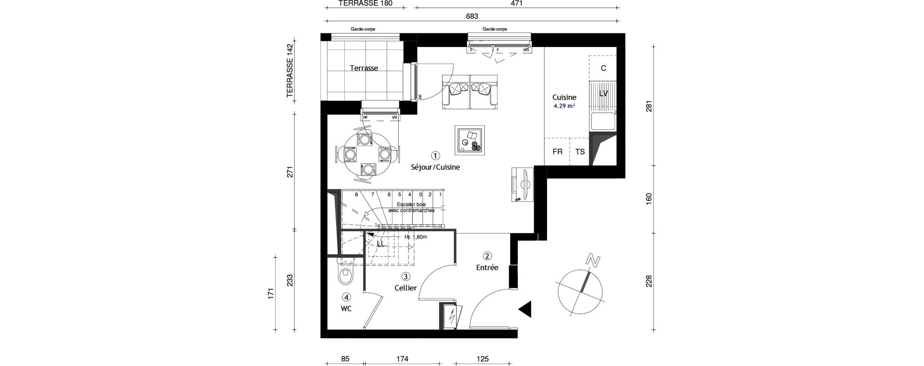 Duplex T2 de 51,60 m2 &agrave; Neuilly-Sur-Marne Maison blanche