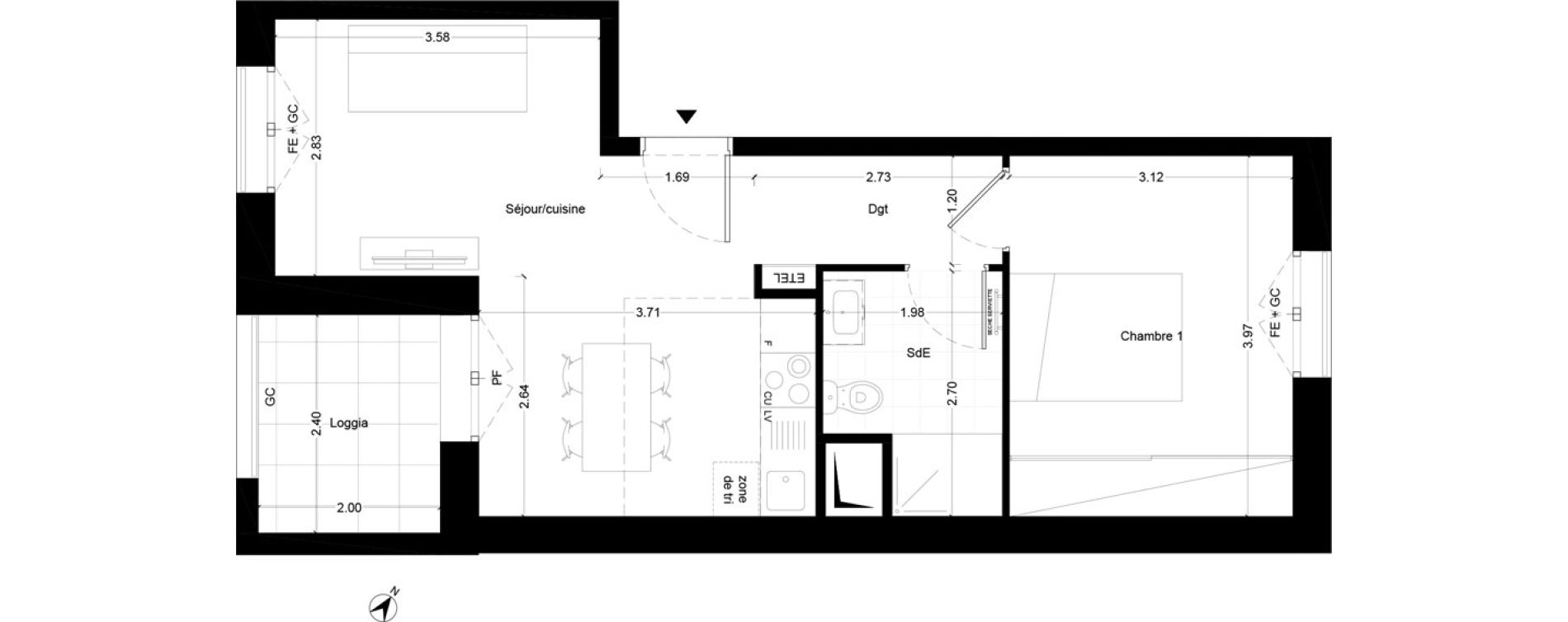Appartement T2 de 42,40 m2 &agrave; Noisy-Le-Grand Centre ville