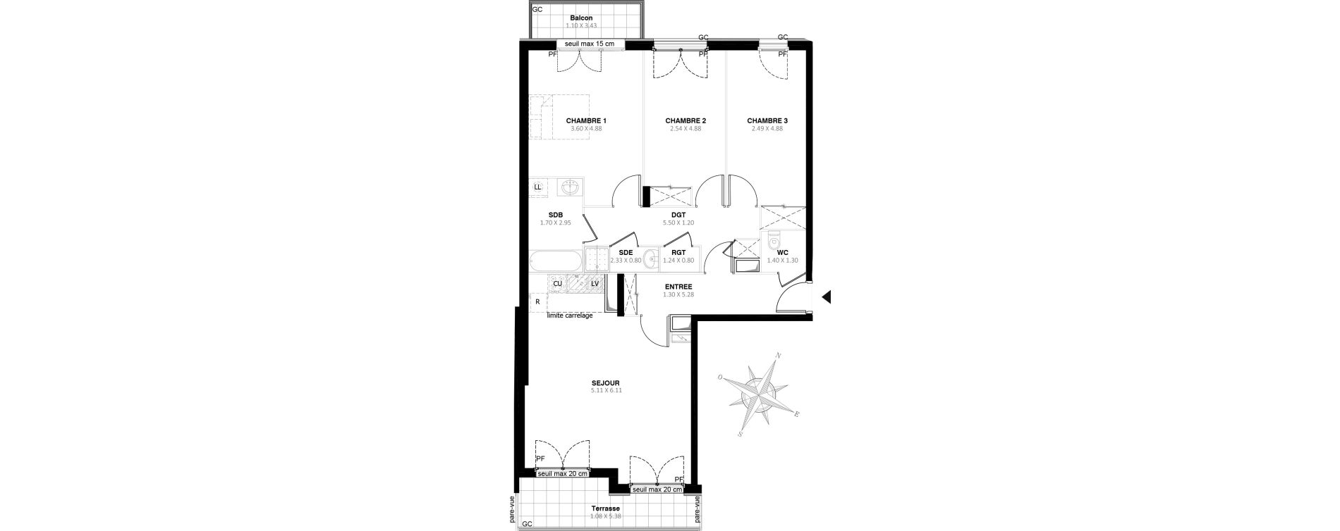 Appartement T4 de 94,95 m2 &agrave; Noisy-Le-Grand Centre