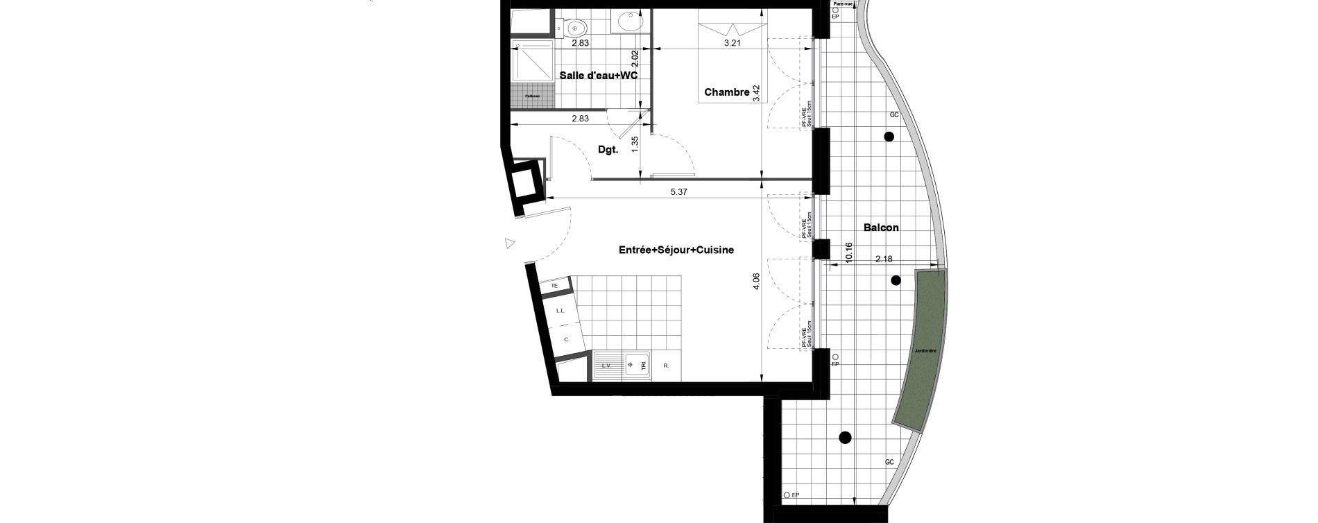 Appartement T2 de 41,25 m2 &agrave; Noisy-Le-Grand Bas-heurts