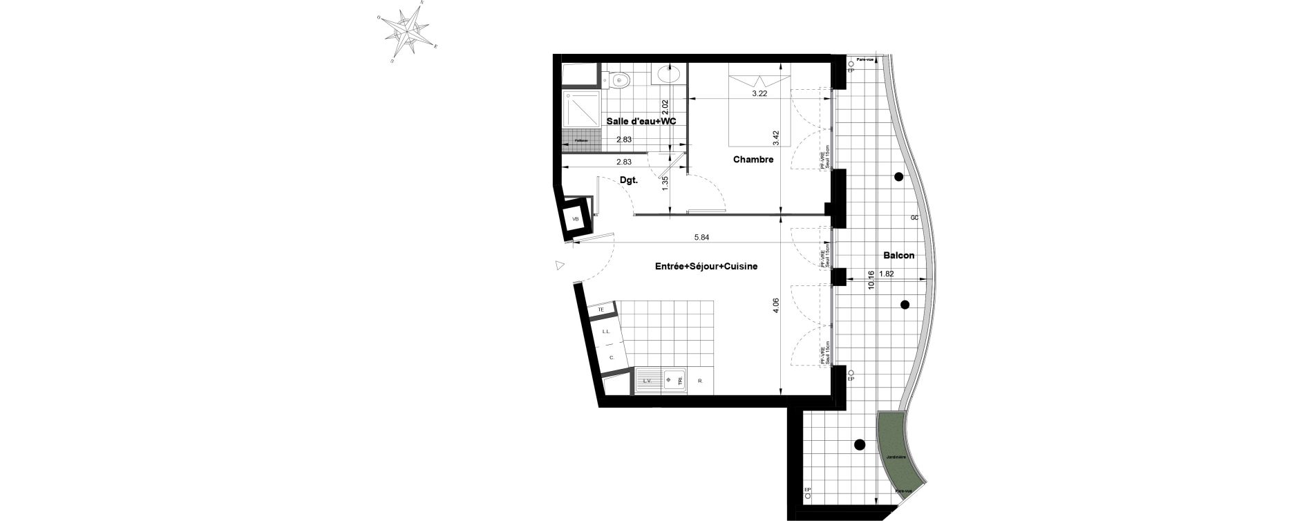 Appartement T2 de 41,28 m2 &agrave; Noisy-Le-Grand Bas-heurts