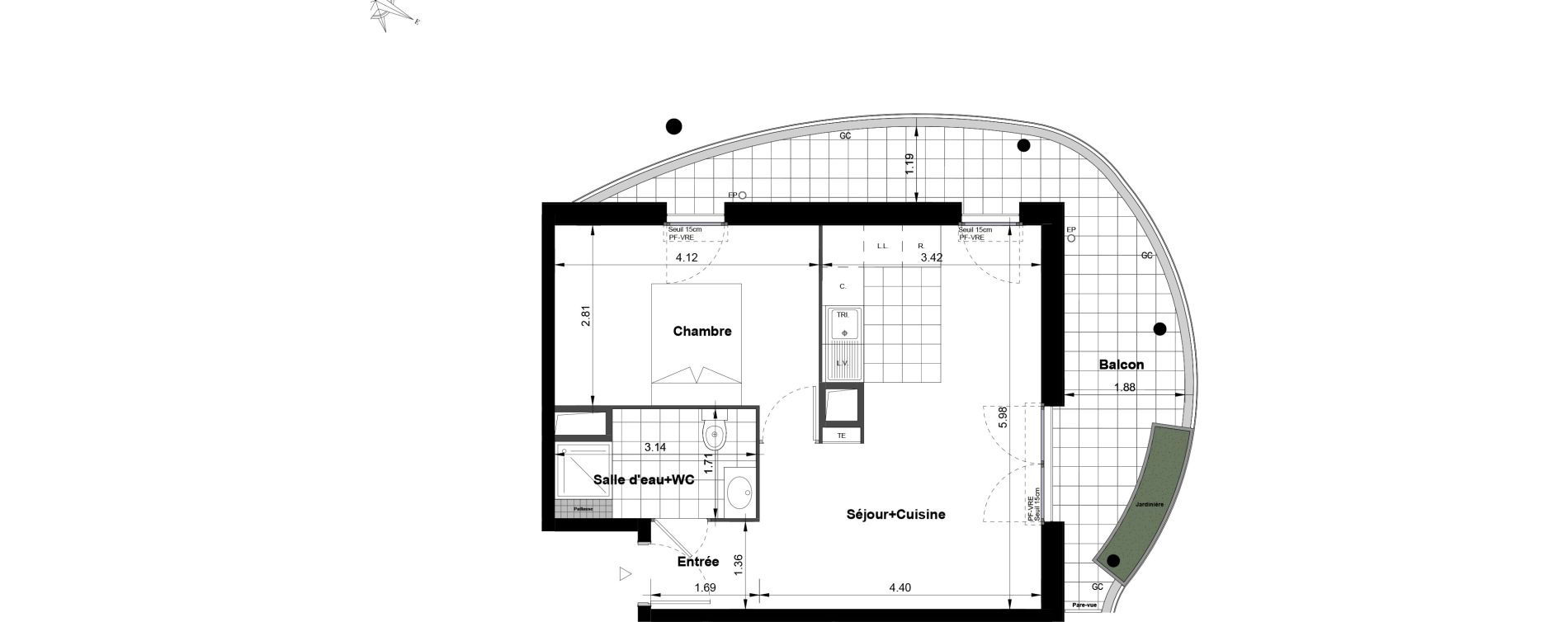 Appartement T2 de 41,67 m2 &agrave; Noisy-Le-Grand Bas-heurts