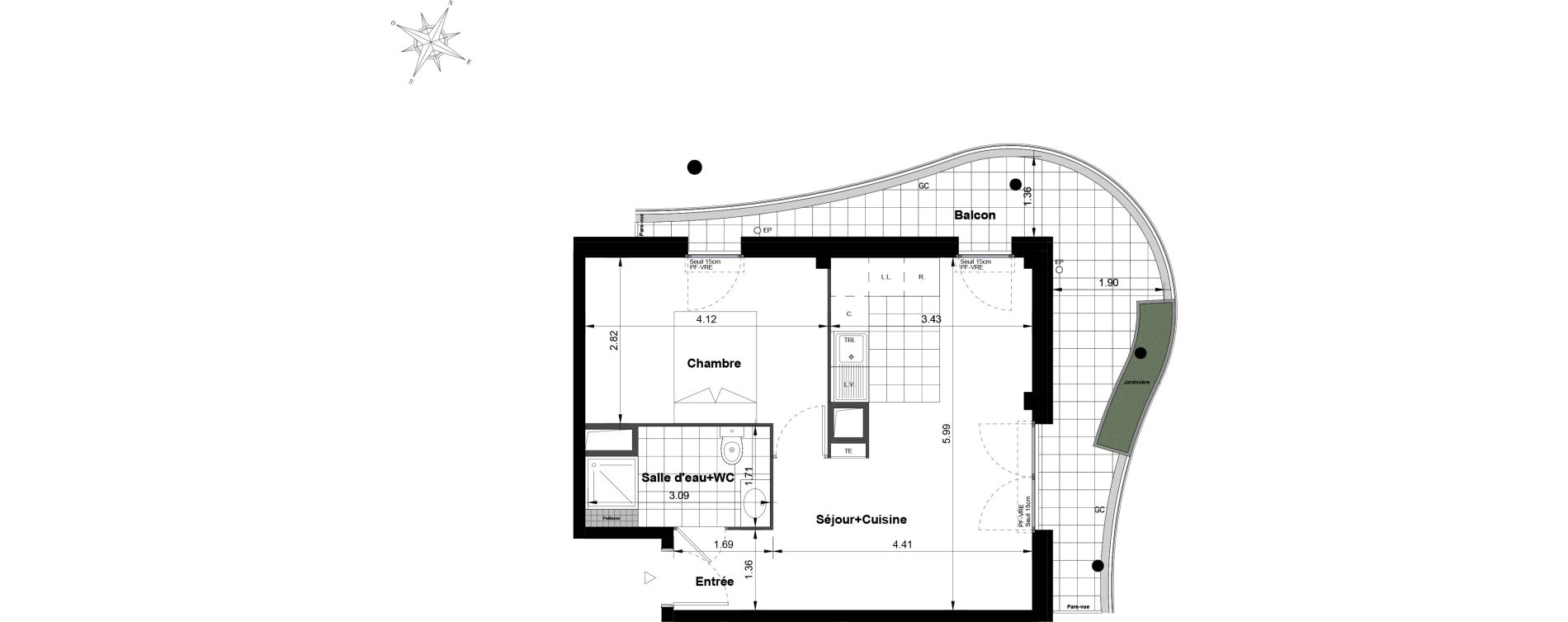 Appartement T2 de 41,71 m2 &agrave; Noisy-Le-Grand Bas-heurts