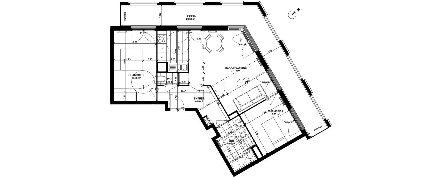 Appartement T3 de 63,20 m2 &agrave; Noisy-Le-Grand Centre