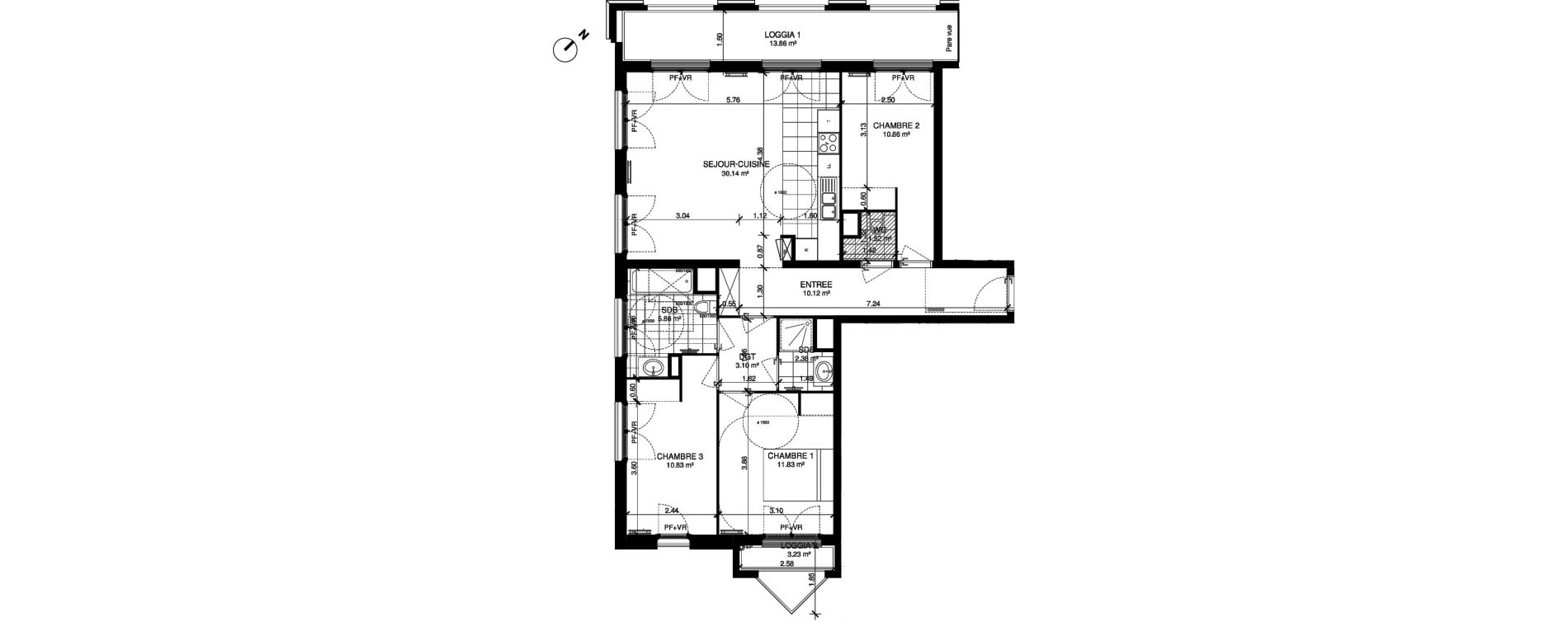Appartement T4 de 85,57 m2 &agrave; Noisy-Le-Grand Centre