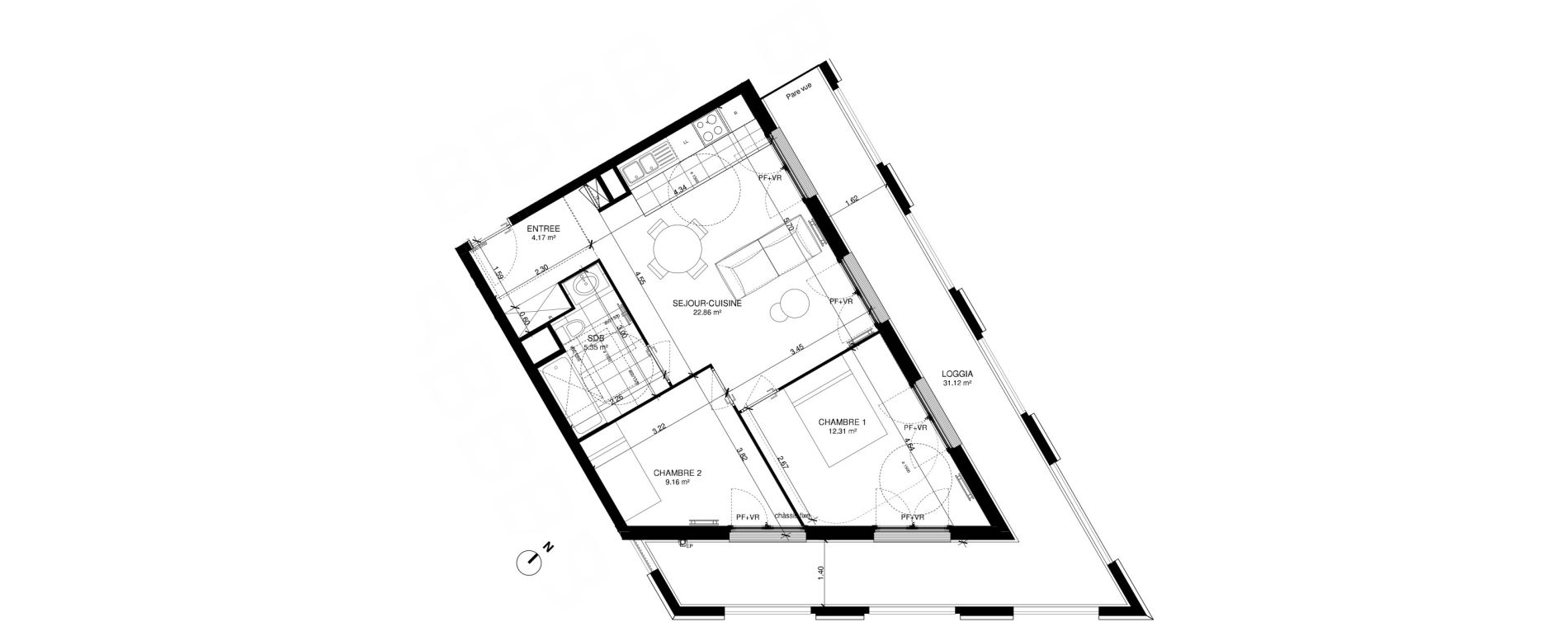Appartement T3 de 53,87 m2 &agrave; Noisy-Le-Grand Centre