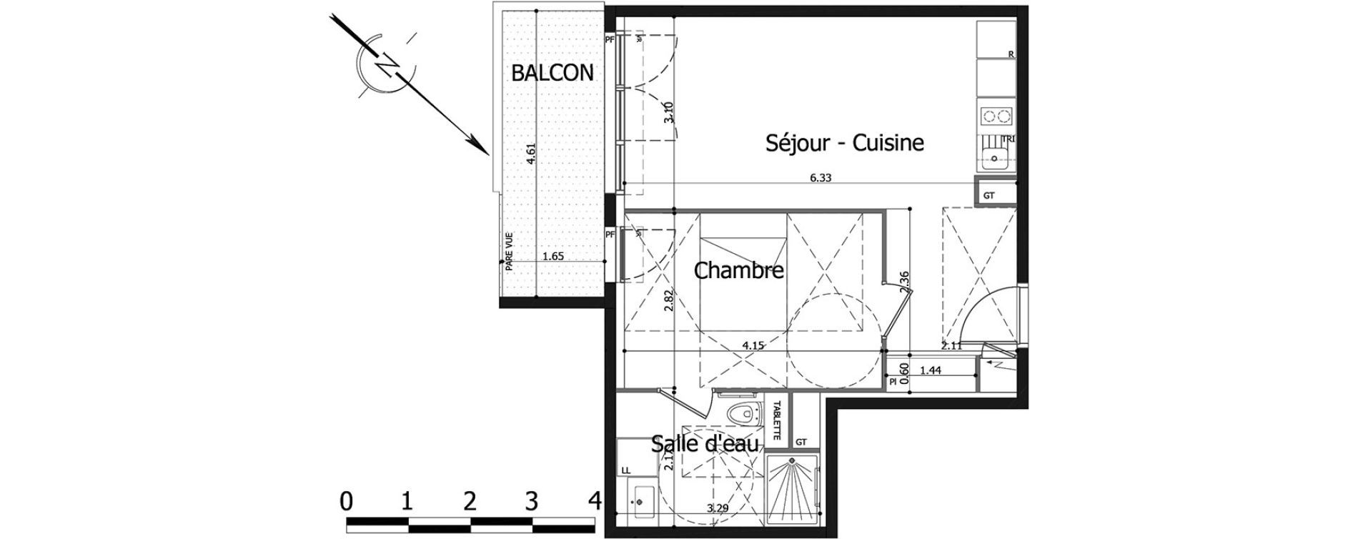 Appartement T2 de 43,46 m2 &agrave; Noisy-Le-Grand Centre