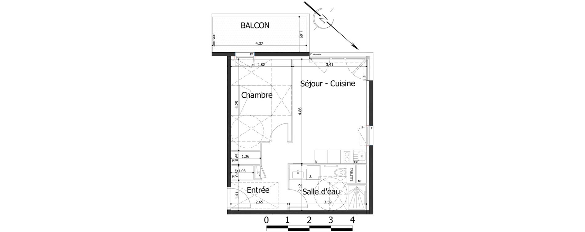 Appartement T2 de 42,76 m2 &agrave; Noisy-Le-Grand Centre