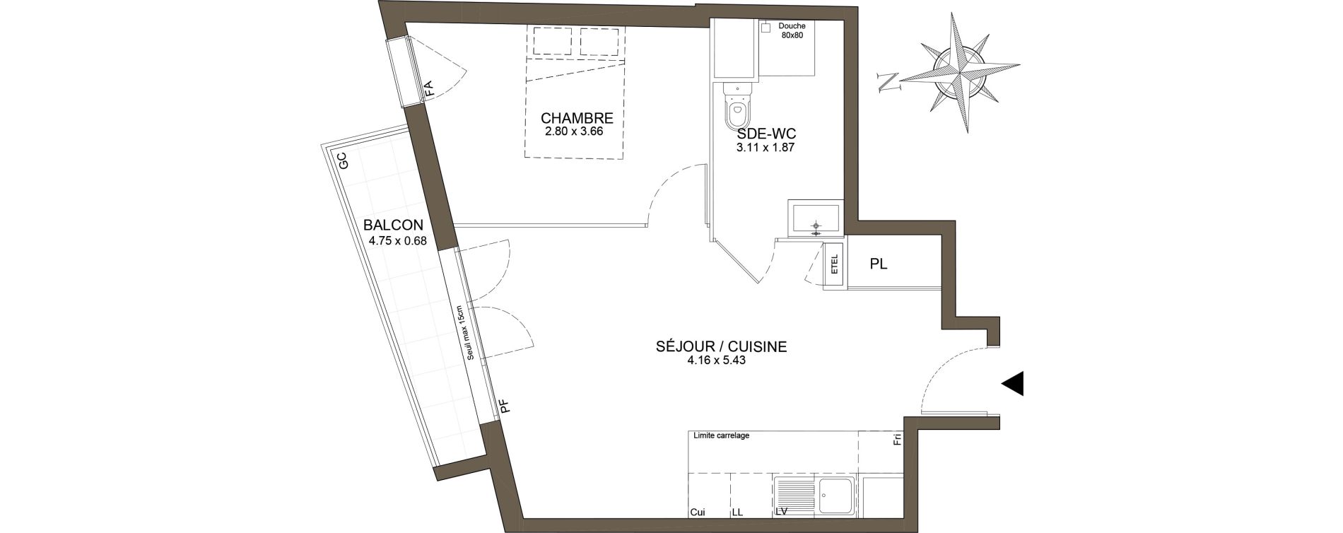 Appartement T2 de 42,32 m2 &agrave; Noisy-Le-Grand Les coteaux