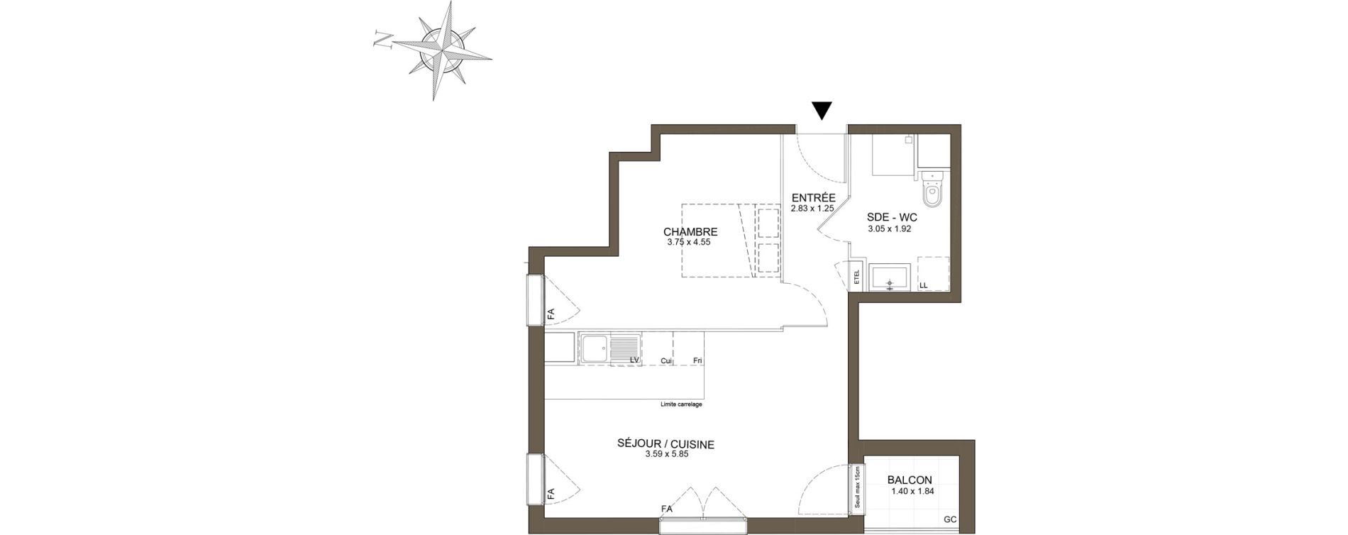 Appartement T2 de 43,73 m2 &agrave; Noisy-Le-Grand Les coteaux