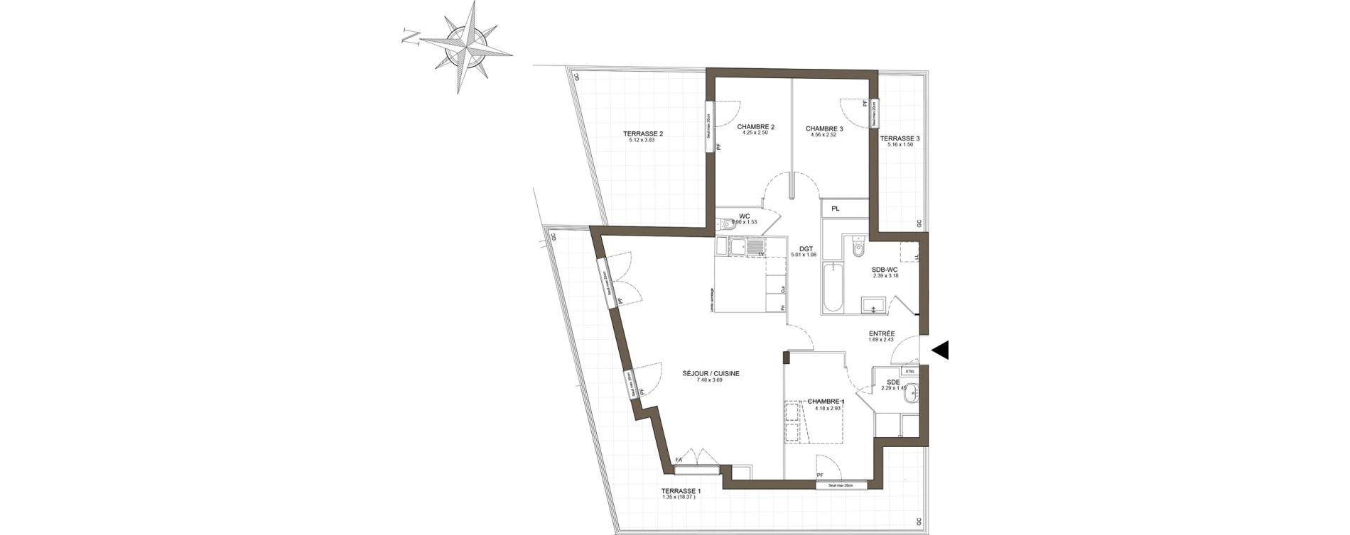 Appartement T4 de 93,62 m2 &agrave; Noisy-Le-Grand Les coteaux
