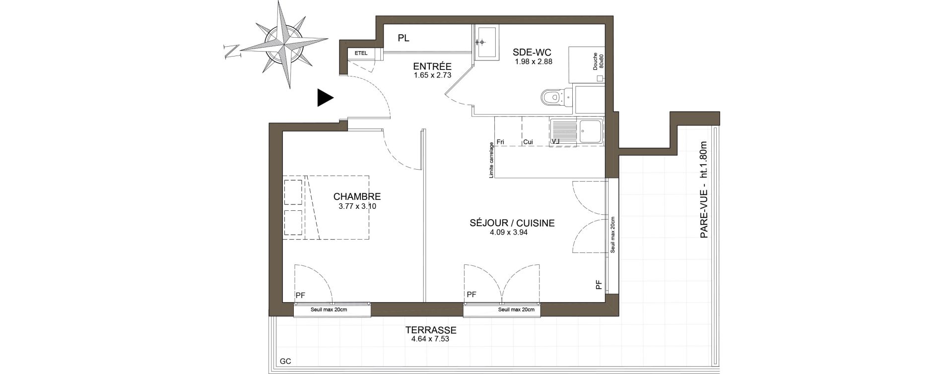 Appartement T2 de 38,38 m2 &agrave; Noisy-Le-Grand Les coteaux