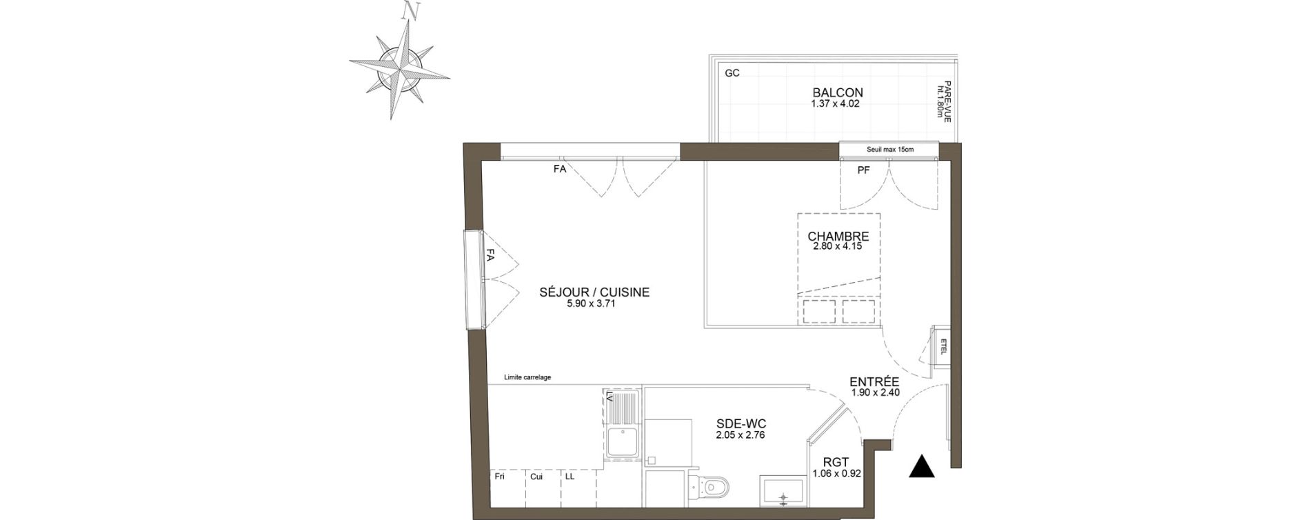 Appartement T2 de 43,49 m2 &agrave; Noisy-Le-Grand Les coteaux