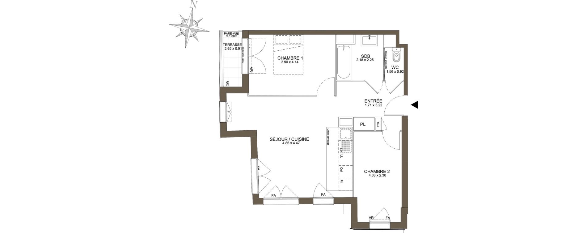 Appartement T3 de 57,80 m2 &agrave; Noisy-Le-Grand Les coteaux