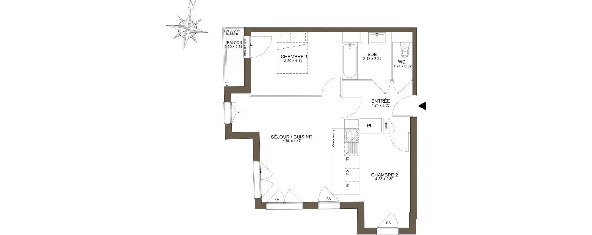 Appartement T3 de 57,60 m2 &agrave; Noisy-Le-Grand Les coteaux