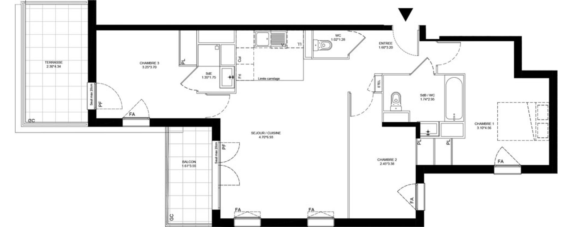Appartement T3 de 81,22 m2 &agrave; Noisy-Le-Grand Les coteaux