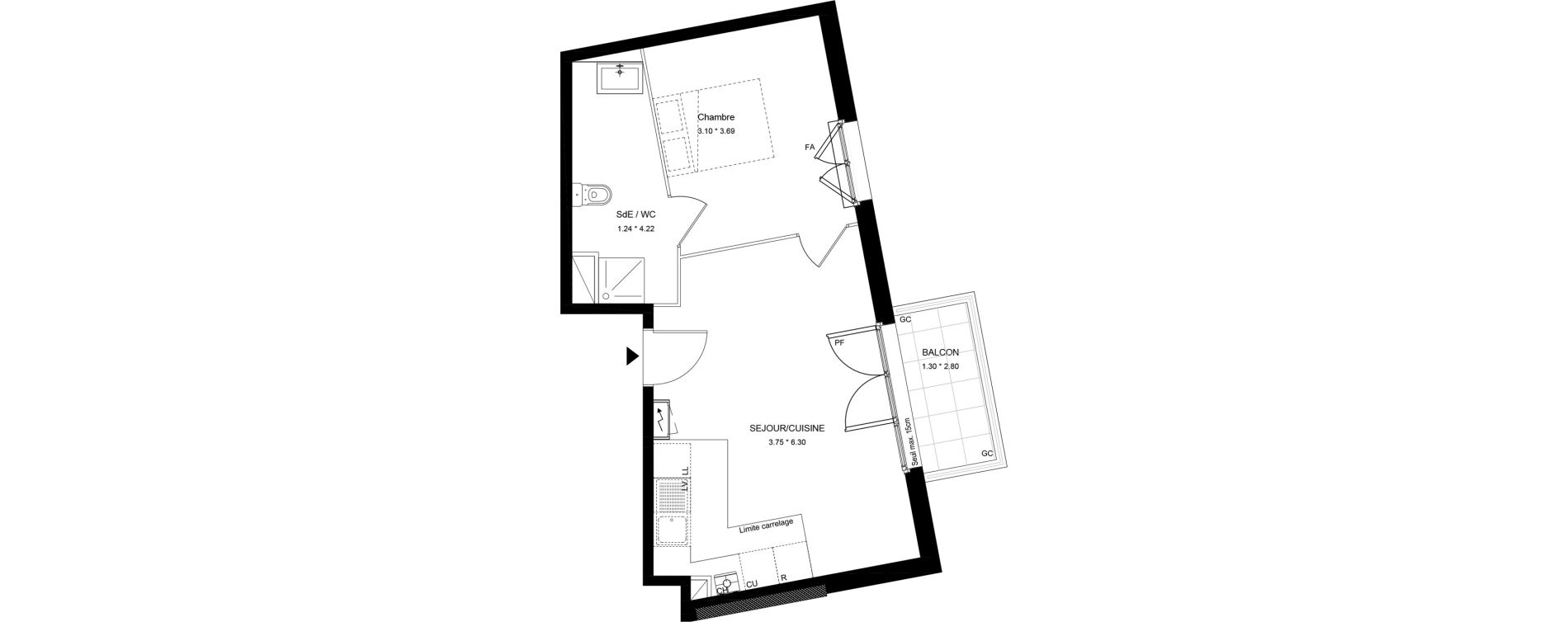 Appartement T2 de 41,71 m2 &agrave; Noisy-Le-Grand Les coteaux