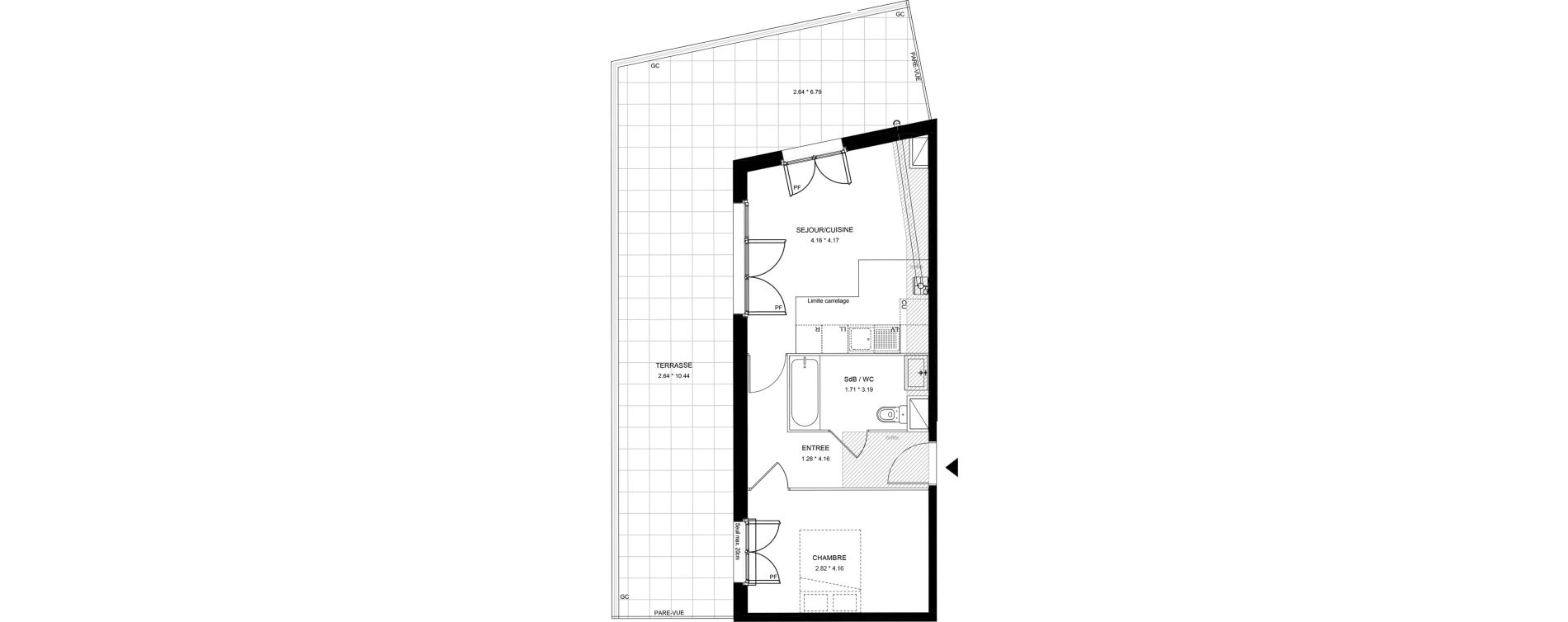 Appartement T2 de 42,64 m2 &agrave; Noisy-Le-Grand Les coteaux